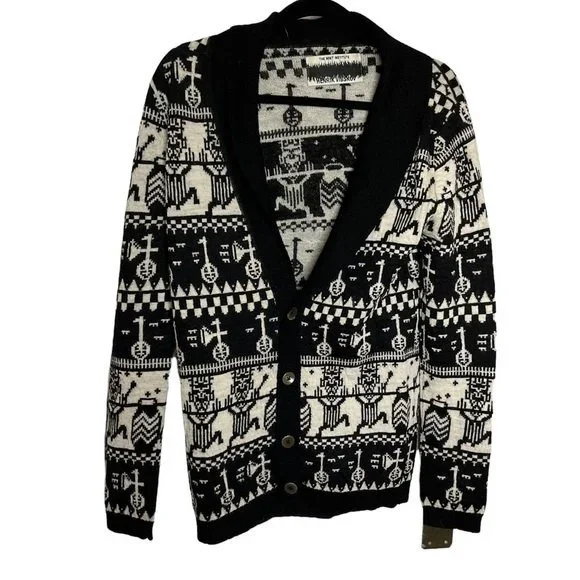 Henrik Sweaters Henrik Vibskov Mens Wool Black White Tribal